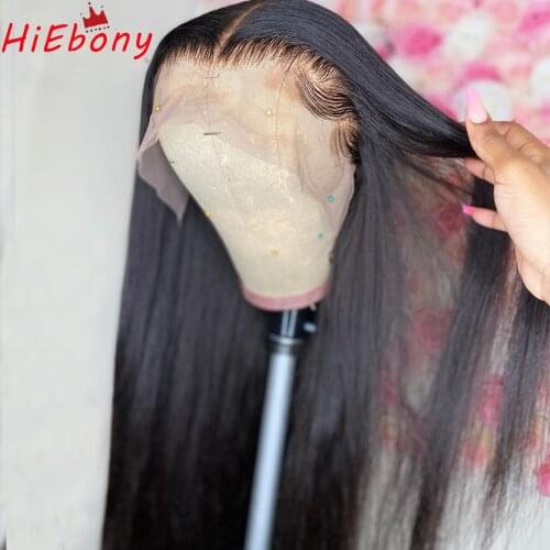 HiEbony Straight Lace Front Wig Pre Plucked Glueless Lace Front Wigs Remy Black Human Hair 13x4 Front Lace Wigs 150% Density Wig