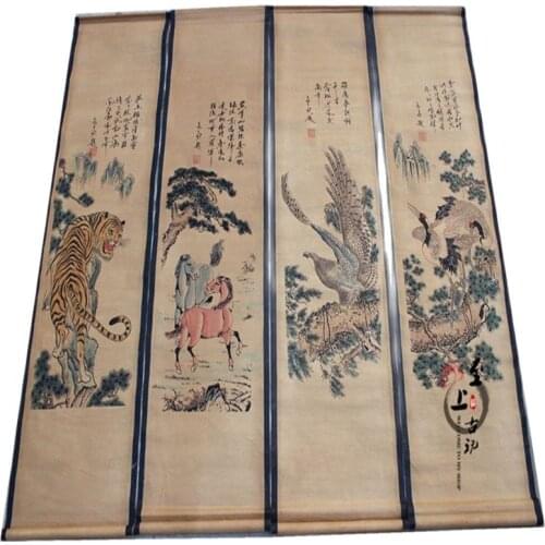 Chinese landscape painting murals of antique calligraphy and painting calligraphy Feng Shui four screen