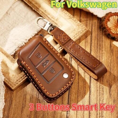 Leather Car Key Case Remote Cover for Volkswagen VW Tiguan MK2 2017 2018 2016 Passat CC B7 B8 for Skoda Superb A7 Smart Key Use
