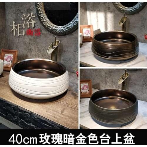 European-style round above counter basin rose dark gold ceramic wash basin household washbasin art basin bowl
