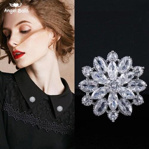 Cubic Zirconia Flower Brooches for Women and Men Unisex Wedding Coat Pin Copper Material Fashion Jewelry New Arrival