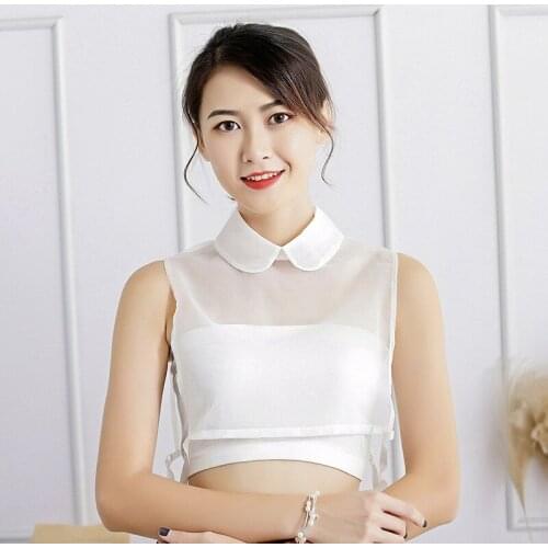Fashion Women lotus leaf ear mesh bottoming fake collar letter lattice wildFalse Collar Lapel Blouse Top Women Clothes Accessory