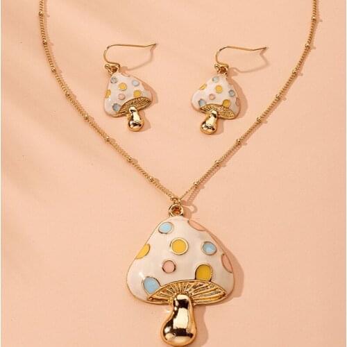 Fashion Mushroom Shape Necklace Earrings Sets For Women Bridal Elegant Lady Wedding Jewelry Mushroom Earring Set New Year Gift