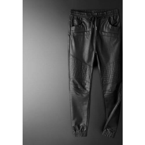 Pantalon cuero faux leather pants mens waterproof oil-proof fashion motorcycle pu trousers for men personality spring autumn