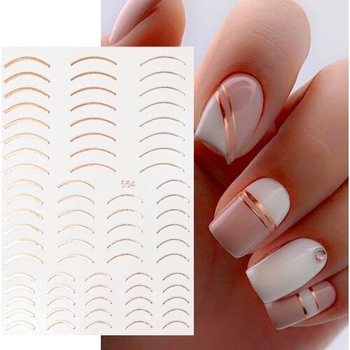 3D Rose Gold Blakc Smile Curve Stripe Lines Stickers Letter Metal Tape Design Gel Polish Nail Decals Foil Manicure Decoration