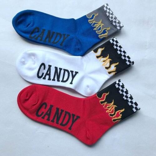 Men And Women Crew Blue Red White Flame Fashion Street Hip Hop Socks Trend Cotton 1 Pairs Of A Package Fire
