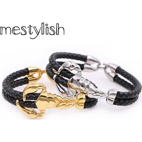 Mestylish New Arrived Genuine Leather Scorpion Stainless steel Bracelet fit Men Women Bracelet Jewelry Gift