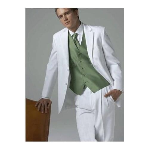 New Arrival Custom Made White Groom Mens Tuxedo Suits With Cyan Vest,Bespoke White Tuxedo,Tailored Lapel Mens Suits