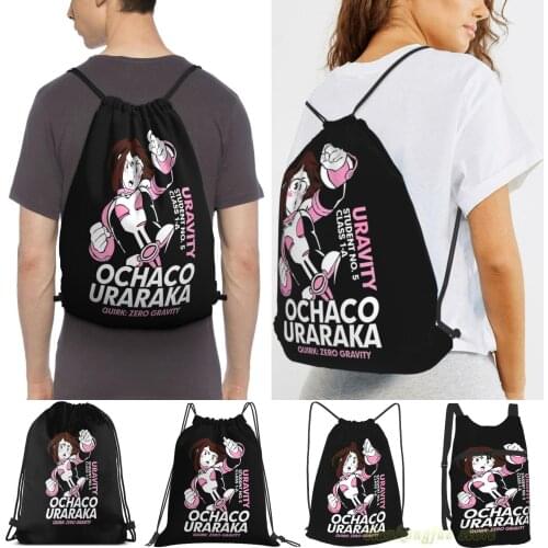 Ochaco Uraraka From Boku No Hero Academia Men Outdoor Travel Gym Bag Waterproof Drawstring Backpack Women Fitness Sackpack Bag