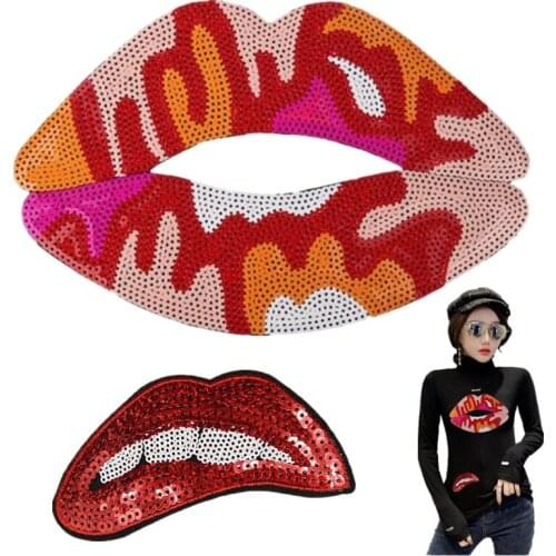 Sequins patch Flower Lips Diy Women Clothes Accessories Appliques Iron on patches for clothing Stickers Parches ropa Naszywki