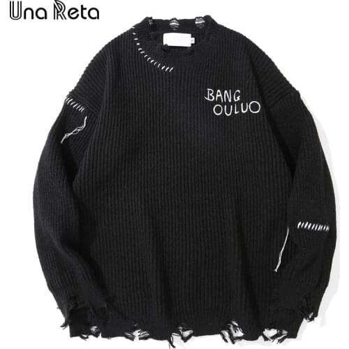 Una Reta Sweater Men New Hip-hop hole design Streetwear Men Clothes Casual Pullover Tops Men Loose High street Couple Sweaters