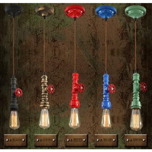 Vintage E27 Loft Retro Industrial Hemp Rope Wrought Rustic Iron Water Pipe Pendant Lamp Cord Droplight Hanging Light for bedroom