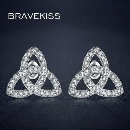 BRAVEKISS Womens Fashion Stud Earrings Piercing Triangle Flower Zircon Wedding Earring Female Jewelry Bijoux Brincos BUE0324