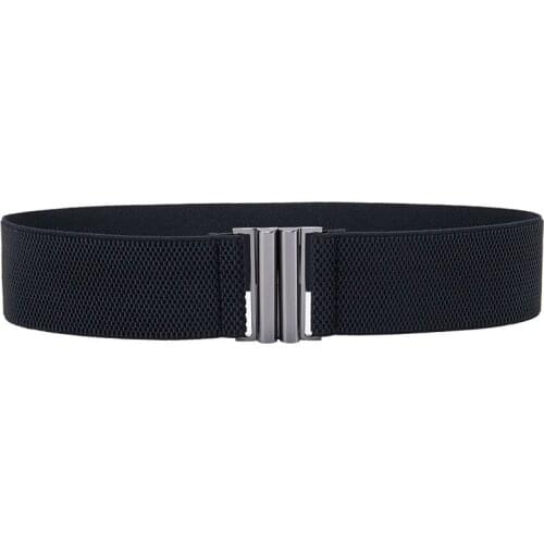HOT Simple Womens Cummerbund Vintage Metal Alloy Buckle Elastic Stretch Wide Black Waistbands Dress Fashion Party Accessories