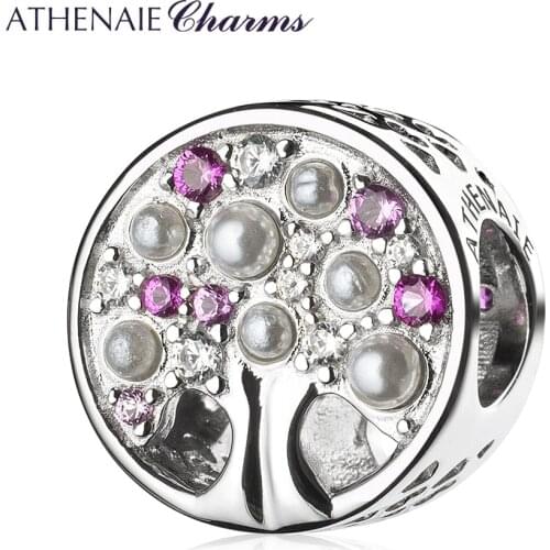 ATHENAIE 925 Sterling Silver Colorful CZ Sparkling Family Tree Charms Fit Women and Girl Bracelet and Necklace