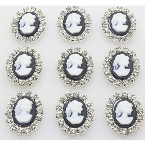 10pcs/lot 16*20mm Oval-shaped Resin Beauty Head buttons Rhinestone button wedding decoration Sewing Crystal Diy Accessories