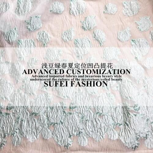 140*120CM Wide Bean Green Floral Jacquard Acrylic Polyester Thin Fabric for Spring and Summer Dress Shirt Jacket S223