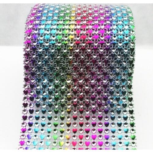 18 rows Heart Rhinestone Mesh Ribbon Rainbow Diamante Wedding Table Runners Sparkle Wrap