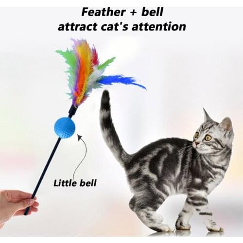 4pcs Practical Funny Bite Squeak Bauble Funny Cat Stick Long Rod Feather Rustling Ball Interactive Toy Random Color