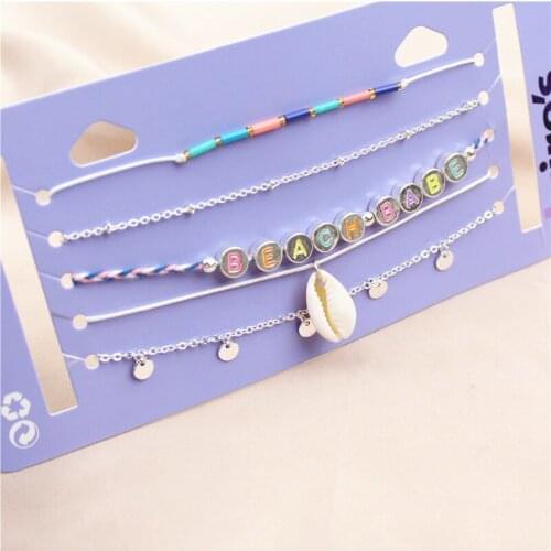 5PCS/SET Wholesale New Boho Shell Pendant Handmade Colorful Beads Choker Necklace Letters BEACH BABE Bohemia Necklaces