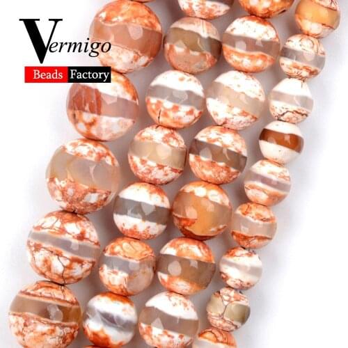 6/8/10mm Faceted Vintage Orange Stripe Tibetan Dzi Agates Round Beads For Jewelry Making Natural Stone Beads Diy Jewellery 15"