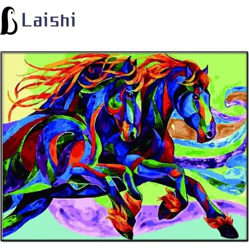 Diamond Painting Super High Quality Crystal Embroidery Doodle art two horses racing Mosaic Picture of Rhinestones Beadwork Home