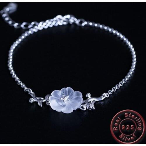 Amxiu Luxury Natural Crystal Flower Bracelet 925 Sterling Silver Bracelets Jewelry for Students Girls Birthday Gift Accessories