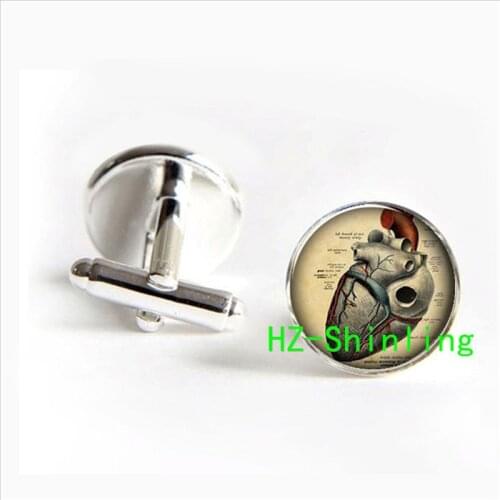 Anatomical Heart cufflink Human Anatomy Jewelry Medical Art cufflink Heart print glass cufflink wholesale