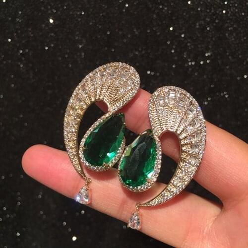 Bilincolor wave shape waterdrop green crystal insert zircon stylish earrings, earrings for women wedding party and gift