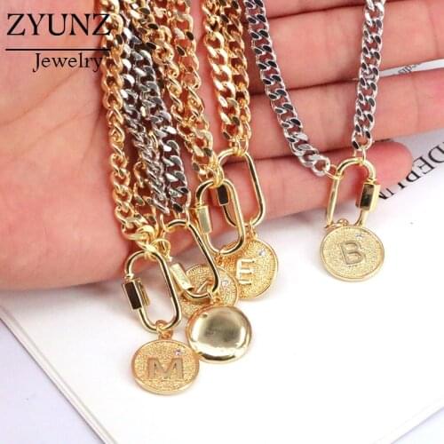 10PCS, Round Shape Initial Letter Pendant Necklace Gold Color Letter Charm Chain Necklace for Women Girls