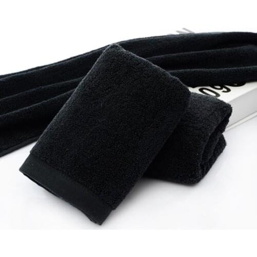 Thick cotton black terry towel cotton 34*72cm 50*80 cm face towel, logo embroidery is available