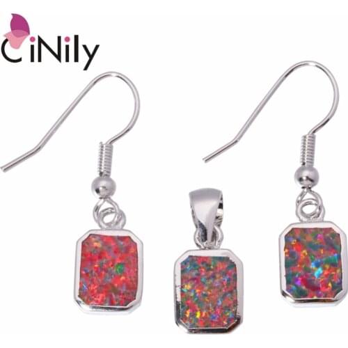 CiNily Created Orange Fire Opal Silver Plated Wholesale Hot Sell for Women Jewelry Pendant Drop Earrings Jewelry Set OT66