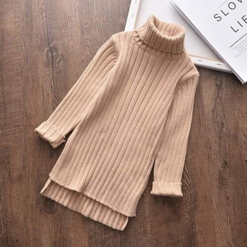 Kids Girls Winter Knitted Dresses New Fashion Baby Turtleneck Long Sweaters Vestidos Children Solid Ribbed Clothes For 2-6 Years
