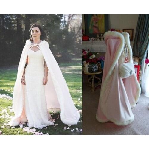 Elegant Pink Faux Fur Wedding Cape Bridal Cloaks Wrap Formal Jacket