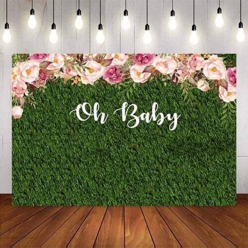 Green grass flowers backdrop for photography baby shower party decoration supplies background for photo booth prop oh baby