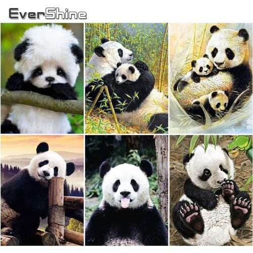 EverShine Diamond Mosaic Animal Cross Stitch Set Diamond Embroidery Panda Full Square Art Painting Spring Rhinestones Home Decor