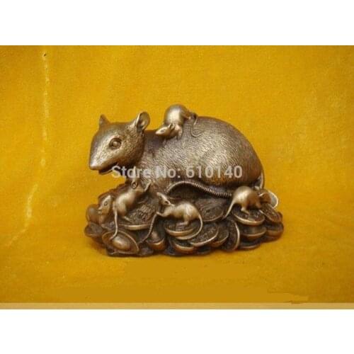 Chinese Bronze Statue Figurine Rat Mouse 4.8"Wide