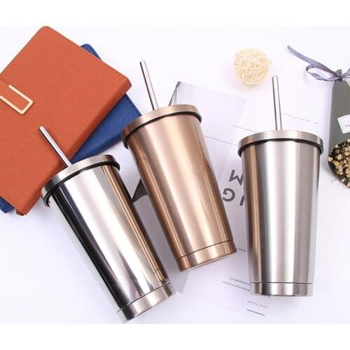 Stainless Steel Coffee Mug 500ml Thermo Mug With lid Beer Mugs For Tea Cup Vacuum Flask Metal Cup Drink Straw Travel Cups Caneca