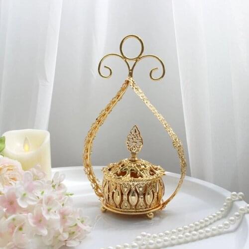 Creative Electroplate Golden Metal Incense Burners Portable Porcelain Censer Buddhism Incense Holder Home Tea House Yoga Studio