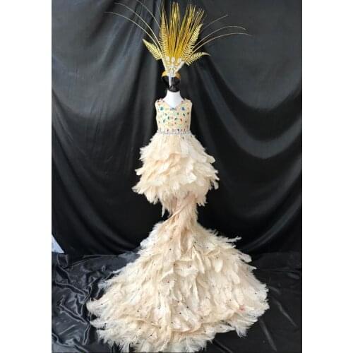 Feather creative swimsuit cloak T station serves stage costumes Chaofu children stage girl model