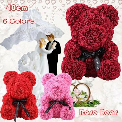 Teddy Rose Bear 23/37cm DIY Rose Flower Bear Valentines Day Artificial PE Birthday Wedding Decor Girlfriend Women Wife Gift