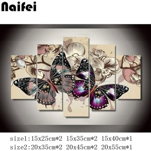 5D DIY all Square/round drill Rhinestones painting 5pcs/set Butterfly flowers Decoration Home diamond Cross Stitch decorate