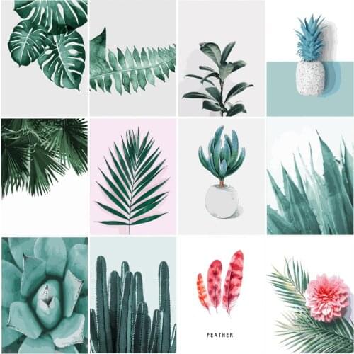 DIY Painting By Number Plant Leaf Landscape Paint Canvas Picture Oil Painting Coloring By Numbers Hand Painted Modern