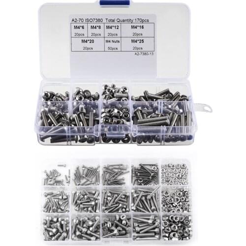 480pcs M2 M3 M4 Hex Socket Screws Set Hex Socket Cap Head Nuts & 170pcs 304 Stainless Steel M4 Hex Socket Button Head
