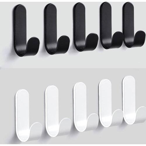 Punch-Free Wall-Mounted Hook Bathroom Wall Towel Hook Strong Load-Bearing Anti-Rust Coat Hook Black/White