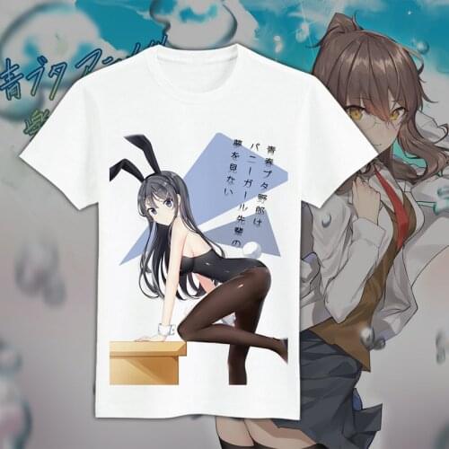 Rascal Does Not Dream of Bunny Girl Senpai Cosplay T Shirt Sakurajima Mai Summer T-Shirt Women/Men Top Tee Cosplay Costume