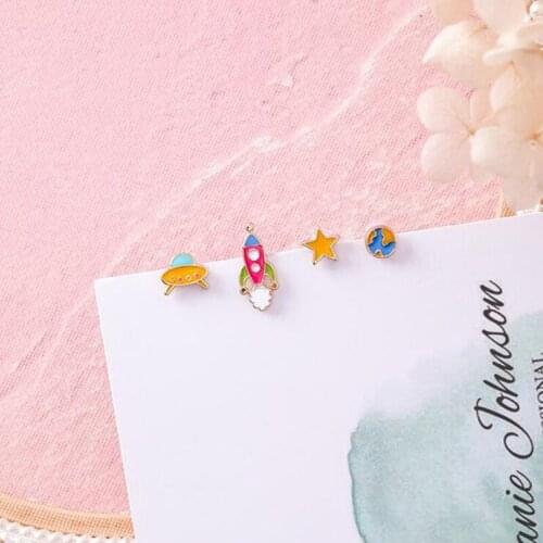 New Cute Asymmetric Universe Spaceship Rocket Dangle Earrings For Women Daily Personality Accessories