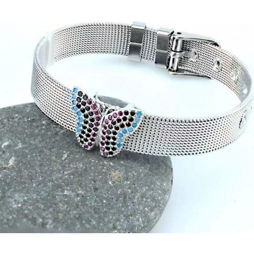 Cross-border new stainless steel strap, butterfly color zirconium accessories, factory direct stainless steel mesh bracelet