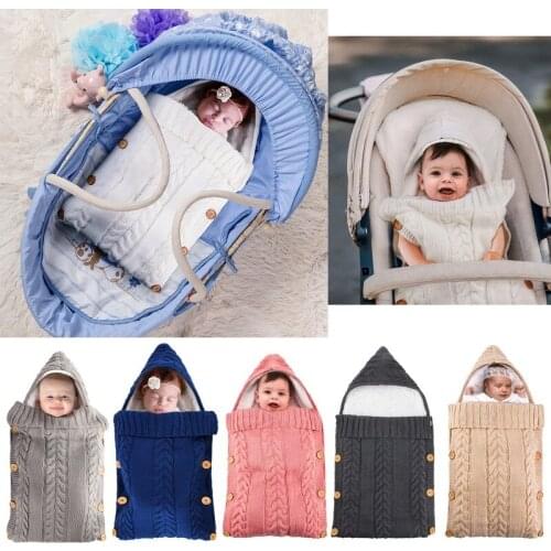 New Thicken Plush Sleeping Bag Baby Stroller Wrap Polar Fleece Warm Cover Knitted Button Newborn Infant Swaddle Toddler Blanket
