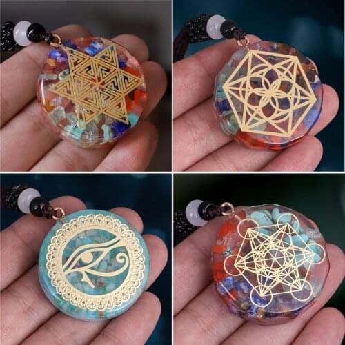 Orgone Pendant Necklace Metatron Cube Orgonite Energy Pendant 7 Chakras Reiki Healing EMF Protection Crystal Necklace